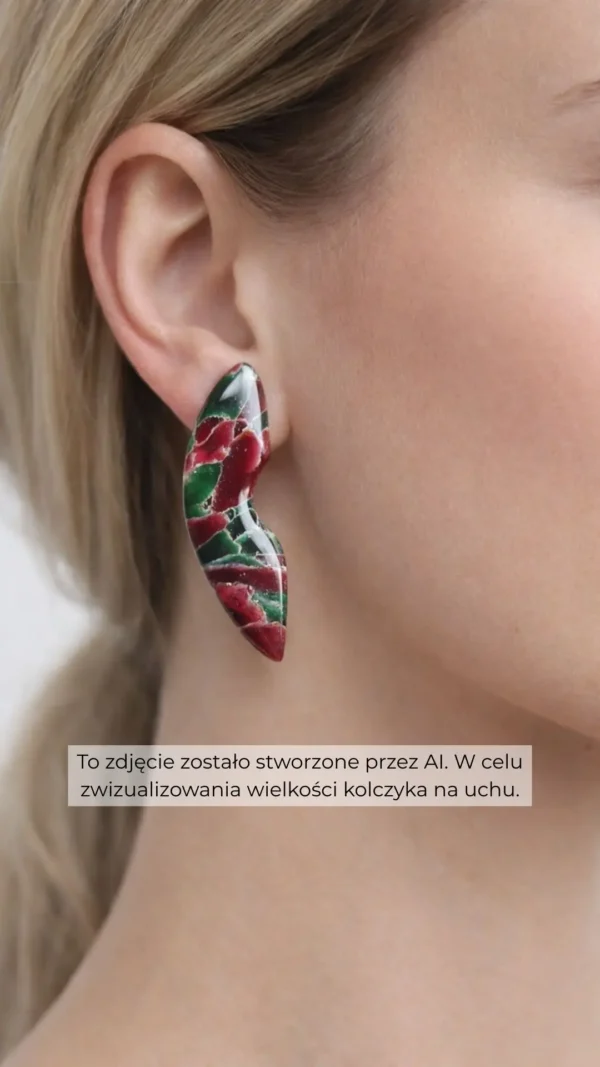 Czerwono zielone geometryczne kolczyki sztyfty