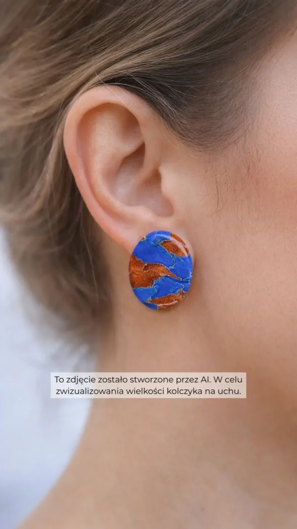 Granatowo miedziane owalne kolczyki sztyfty