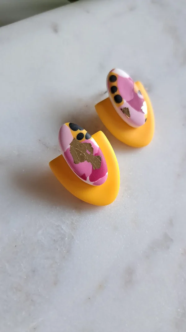 IMG_20251122_135522 Zółto różowe z dodatkiem złota kolczyki sztyfty