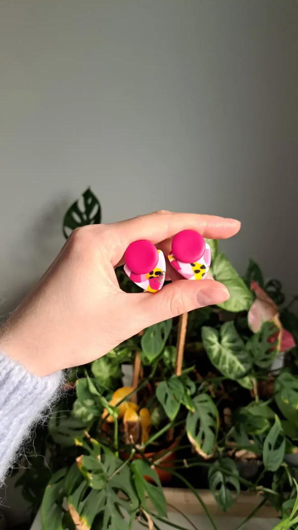 IMG_20251122_140754 Różowo biało żółte kolczyki sztyfty