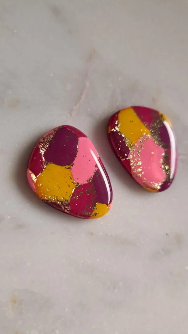 IMG_20251122_141508 Fioletowo różowo żółte kolczyki sztyfty