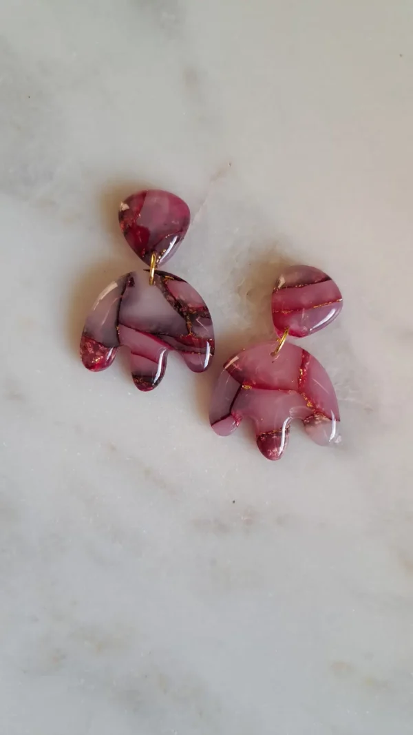 Różowo fioletowe z dodatkiem złota kolczyki sztyfty